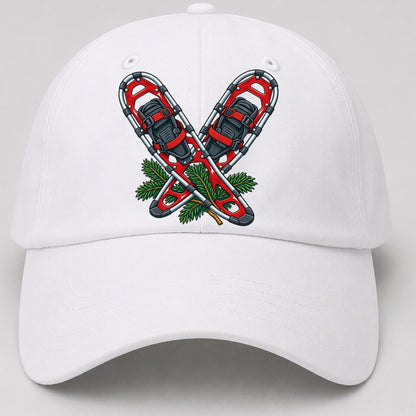 Modern Aluminum Snowshoes And Balsam Bough Canada Cultural Icons Baseball Cap – White