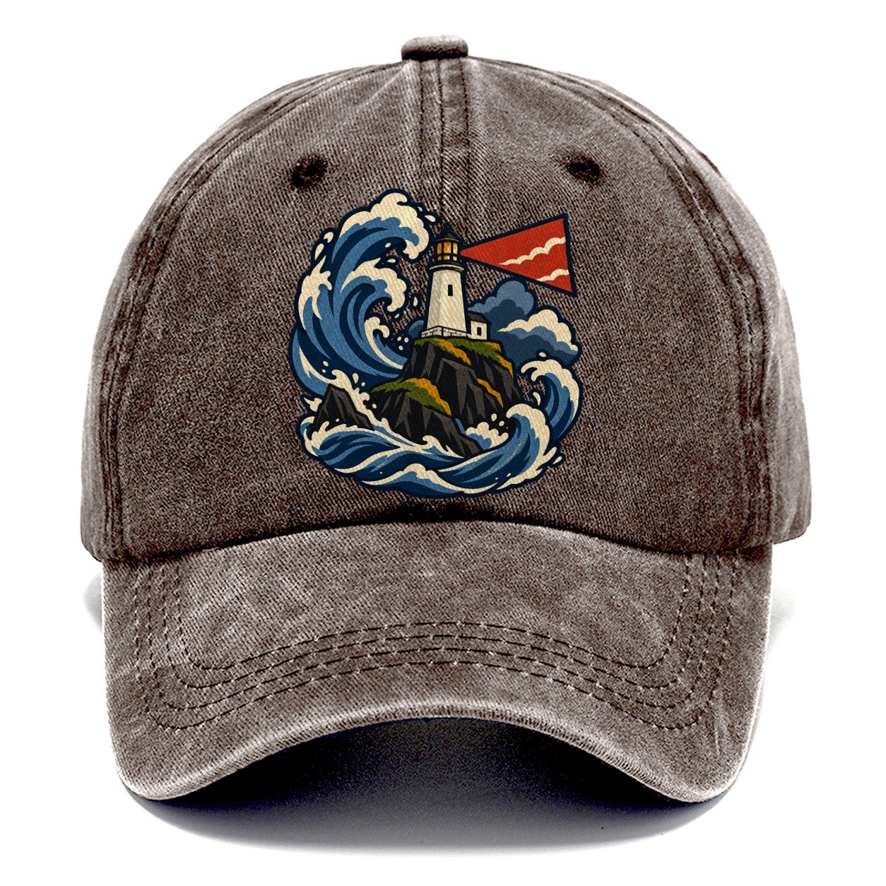 Hebridean Lighthouse And Storm Wave Uk Culture Heritage Classic Cap – Brown
