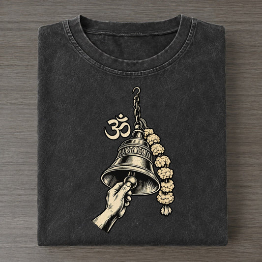Hindu Temple Bell And Garland World Faiths Ink Figures Vintage T-shirt – Black