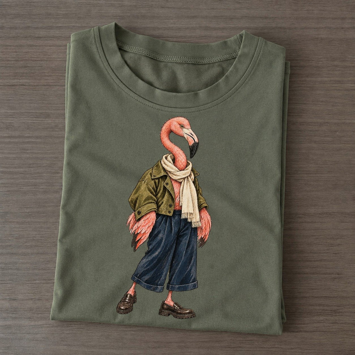 Greater Flamingo Wardrobe Portrait Wild Wardrobe Portraits Classic T-shirt – Army Green