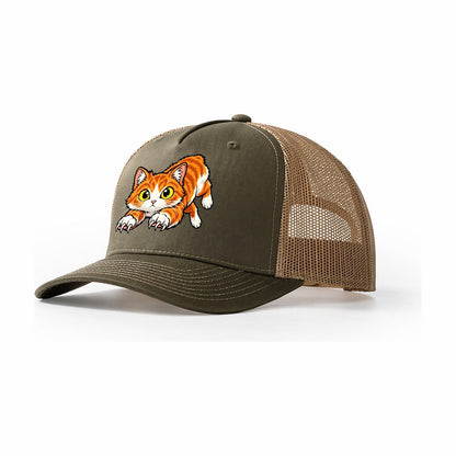 Manx Hopping Peeking Cats Trucker Hat – Olive Khaki
