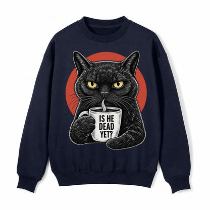 Is He Dead Yet Cat Fleece Sweatshirt – Navy Blue