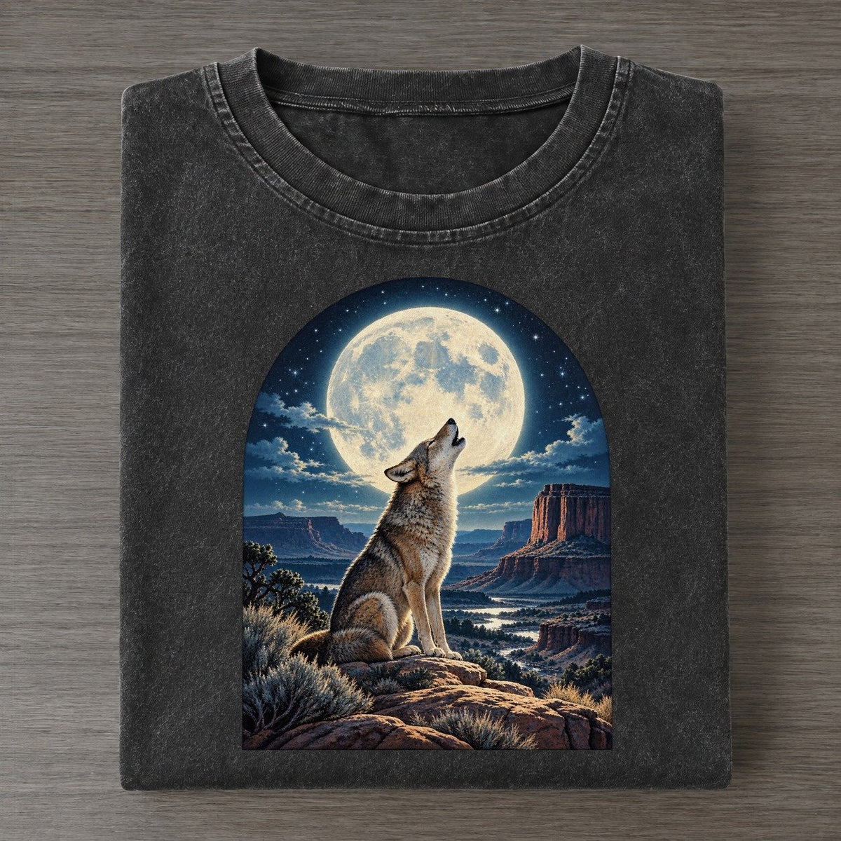 Coyote On The Mesa Moon Country Vintage T-shirt – Black