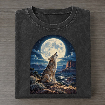 Coyote On The Mesa Moon Country Vintage T-shirt – Black