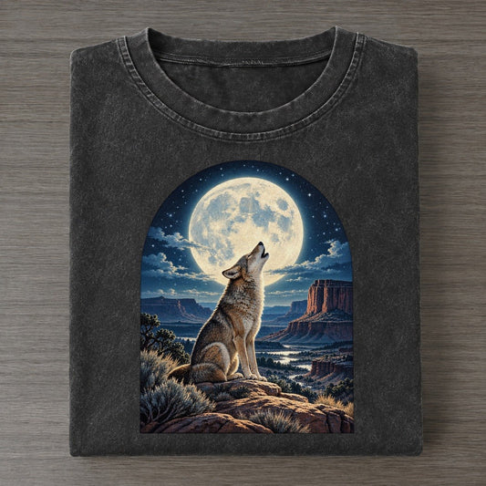 Coyote On The Mesa Moon Country Vintage T-shirt – Black