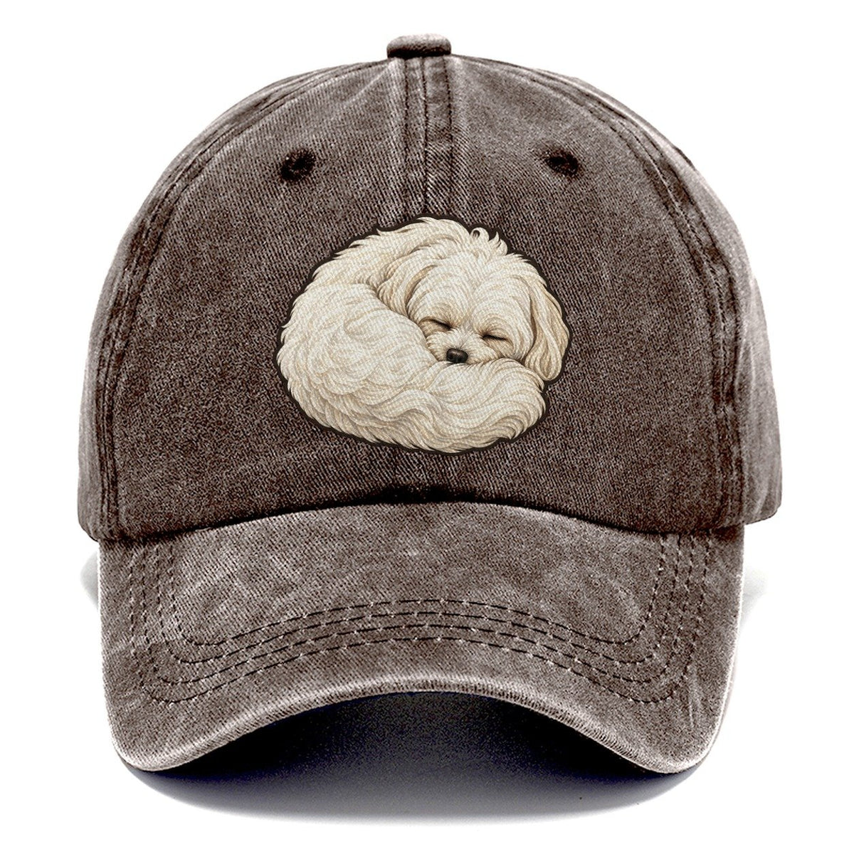 Maltese Curled Asleep Fan Favorites Classic Cap – Brown