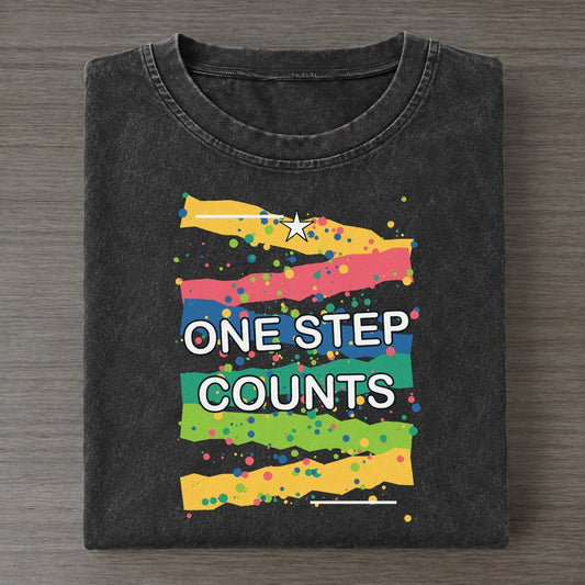 One Step Counts Colorburst Uplift Vintage T-shirt – Black
