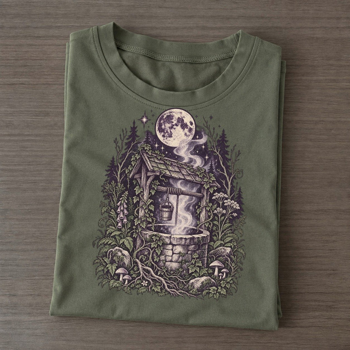 Stone Well In The Forest Midnight Haunt Classic T-shirt – Army Green