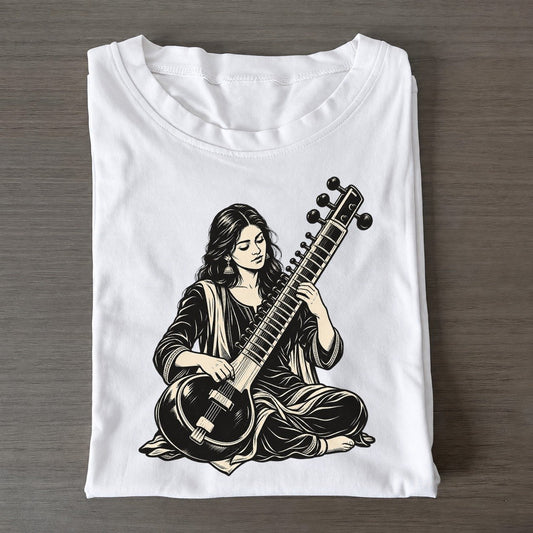 Sitar Plucked Melody Global Music Ink Figures Classic T-shirt – White