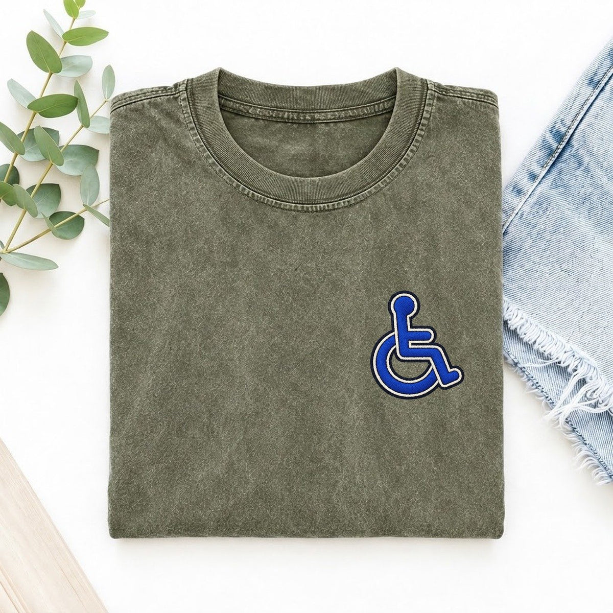 Wheelchair Access Left Chest Vintage T-shirt – Army Green
