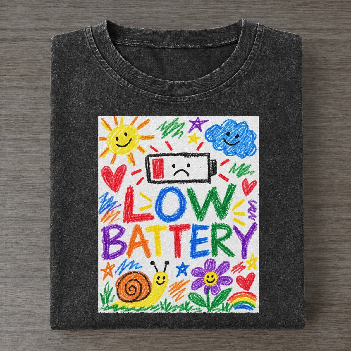 Low Battery Crayon Hour Vintage T-shirt – Black