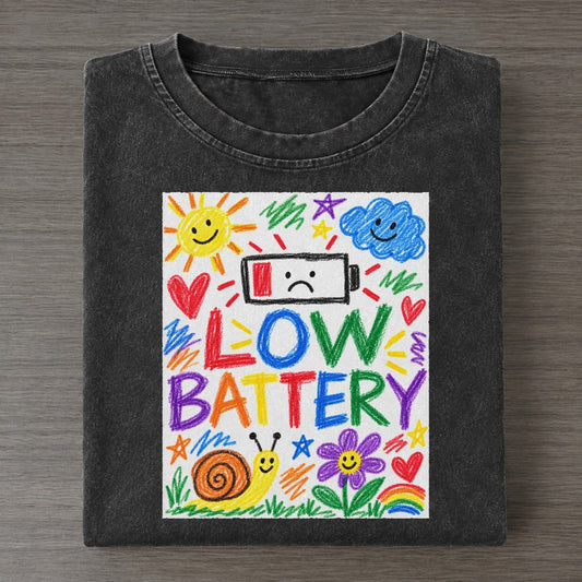 Low Battery Crayon Hour Vintage T-shirt – Black