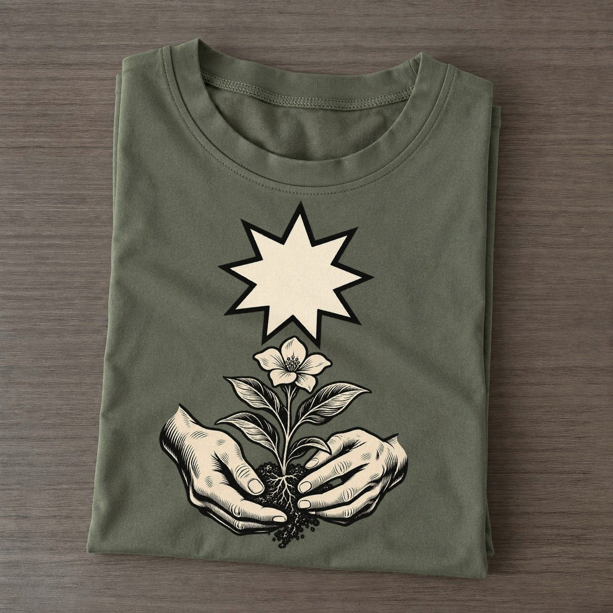 Bahai Nine Point Star And Garden World Faiths Ink Figures Classic T-shirt – Army Green