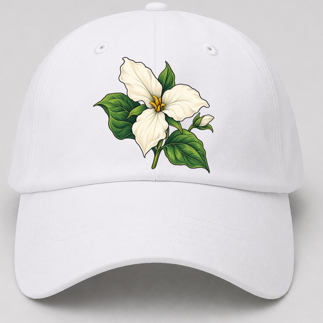 Ontario White Trillium Bloom Canada Cultural Icons Baseball Cap – White