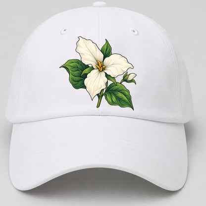 Ontario White Trillium Bloom Canada Cultural Icons Baseball Cap – White