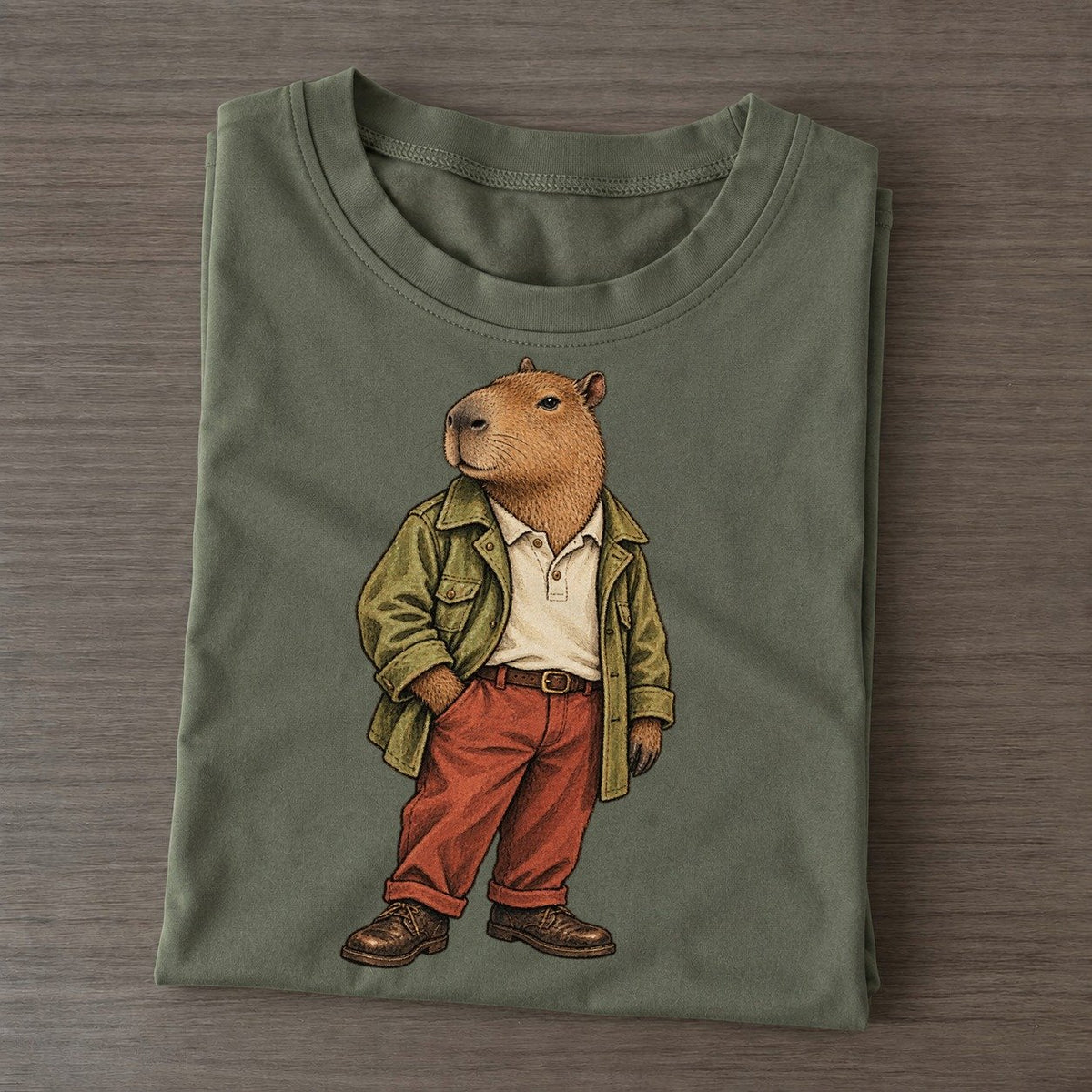 Capybara Wardrobe Portrait Wild Wardrobe Portraits Classic T-shirt – Army Green