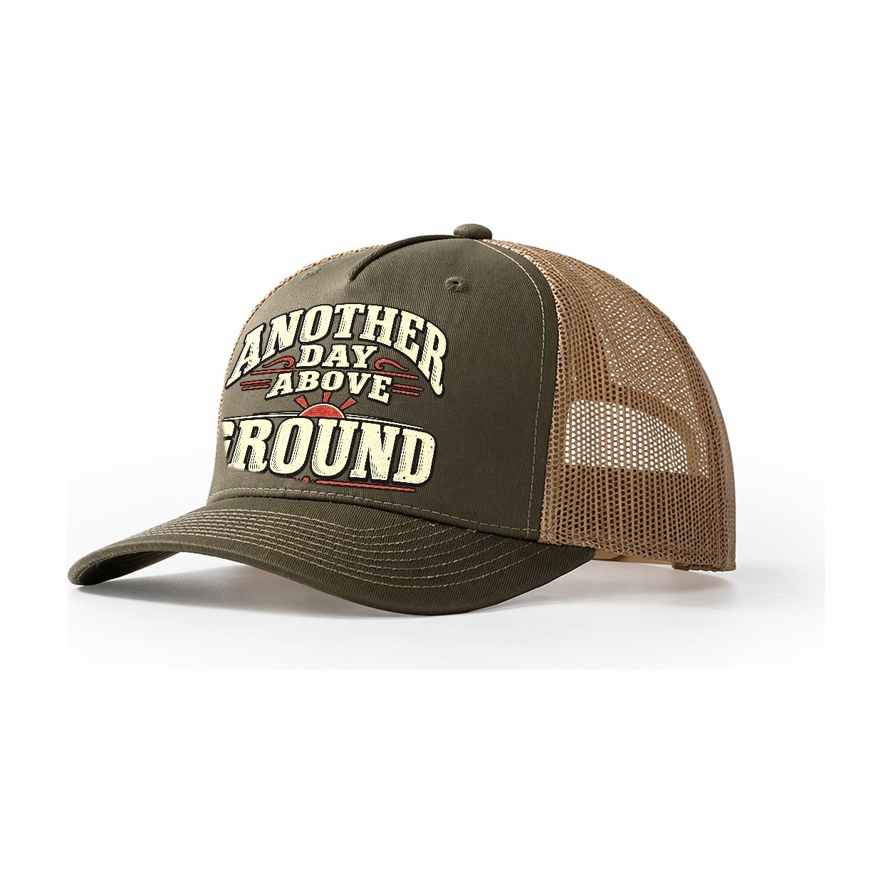 Another Day Above Ground American Wit Trucker Hat – Olive Khaki