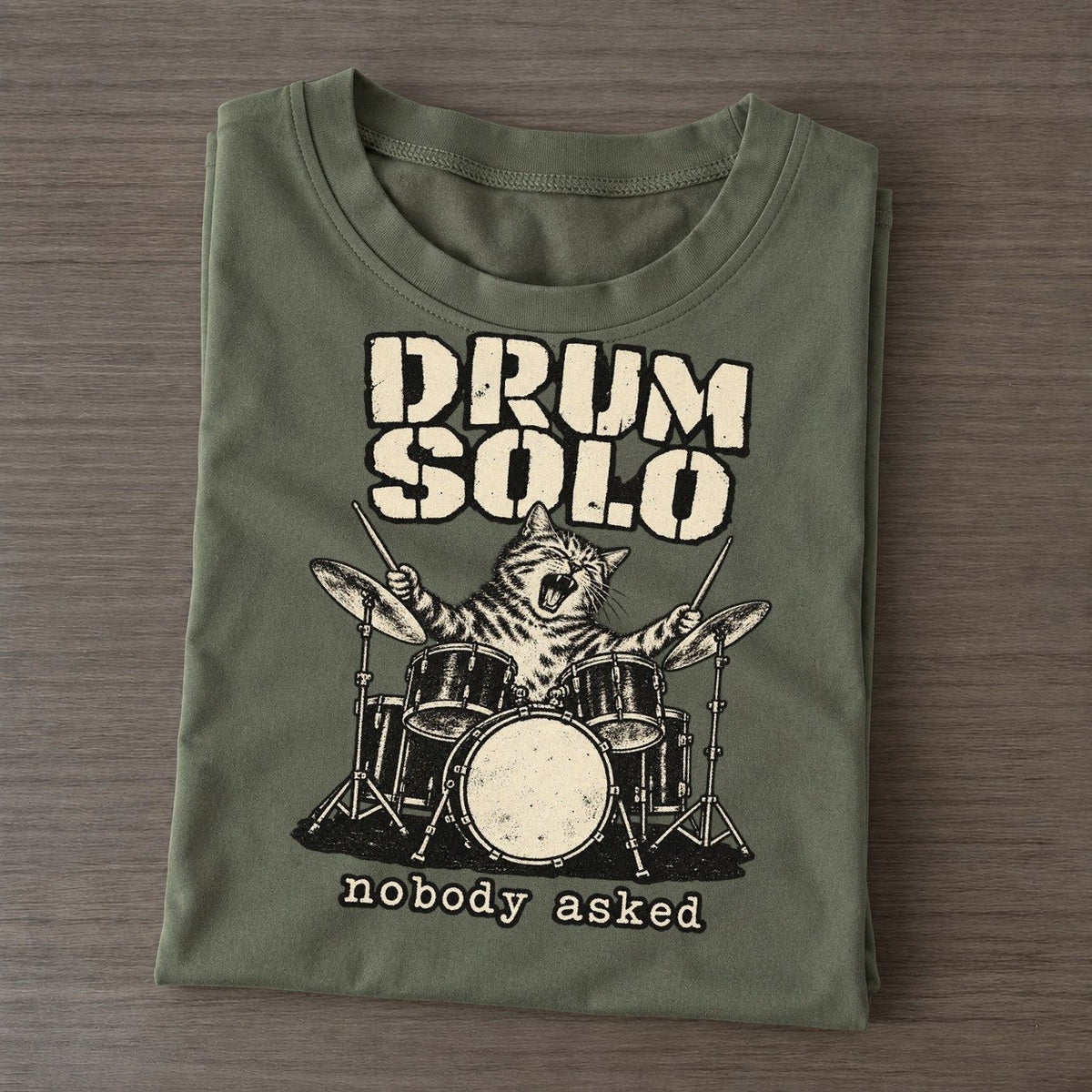 Drum Solo Alley Cat Records Classic T-shirt – Army Green