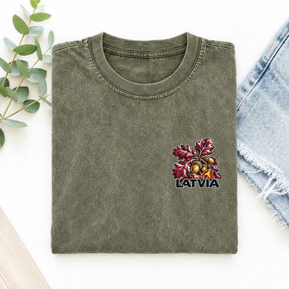 Latvia Country Pride Left Chest Vintage T-shirt – Army Green