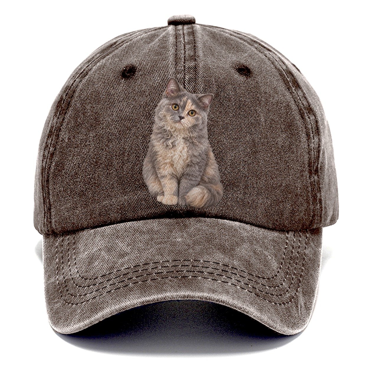 Selkirk Rex Seated Portrait Realistic Cat Portrait Classic Cap – Brown