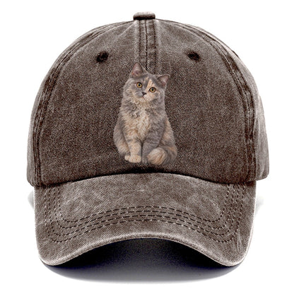 Selkirk Rex Seated Portrait Realistic Cat Portrait Classic Cap – Brown