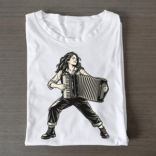 Accordionist Opening Bellows Global Music Ink Figures Classic T-shirt – White