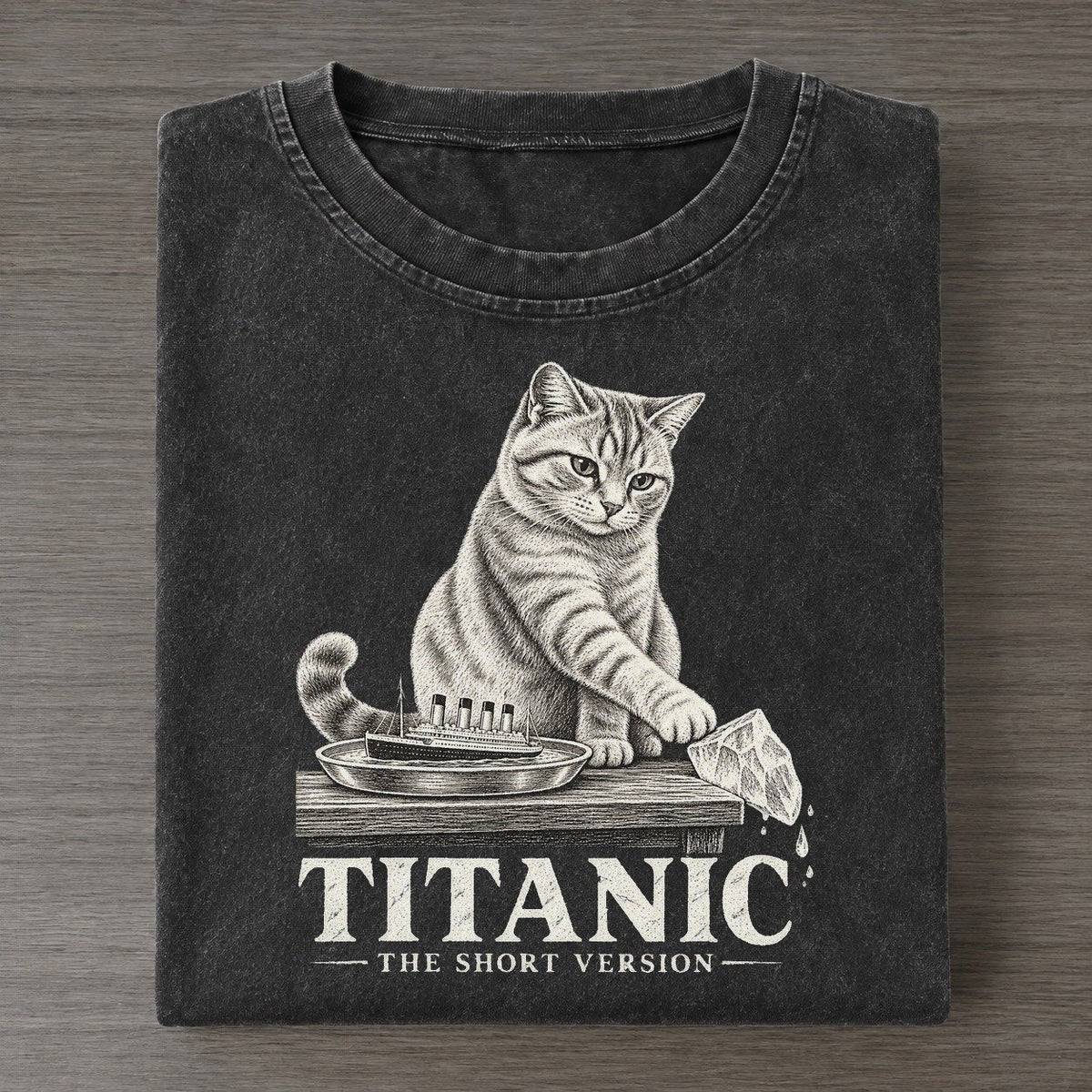 Titanic Short Version Cats Vintage T-shirt – Black