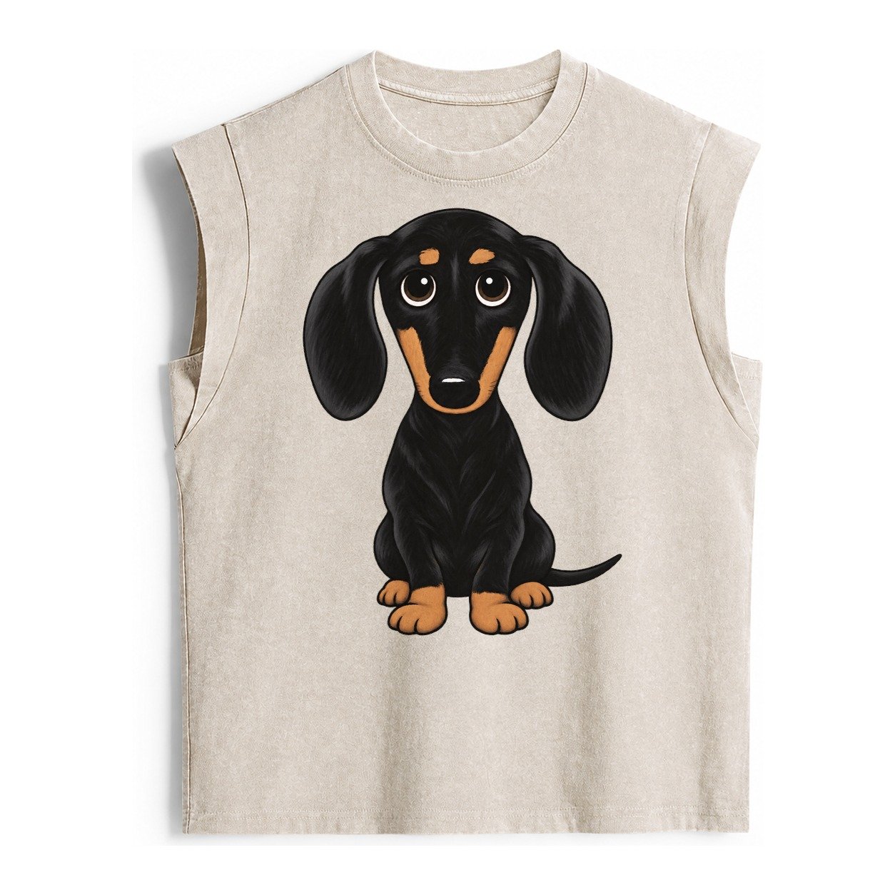 Retro Dachshund Vintage Washed Tank – Beige