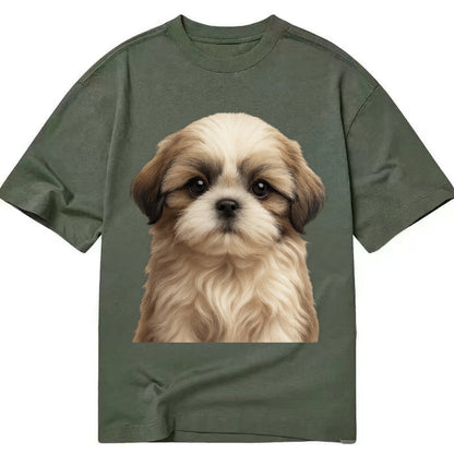 Baby Shih Tzu Puppy Long Flowing Coat Flat Face Big Dark Eye Classic T-shirt – Army Green