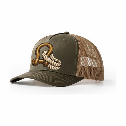 Bow Shackle And Coiled Rope Off Roading And Overlanding Trucker Hat – Olive Khaki