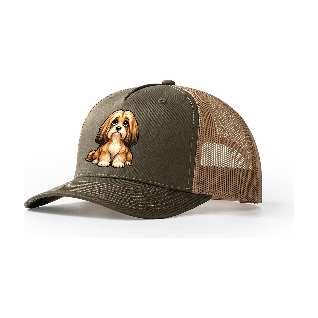Lhasa Apso Sitting Sweetheart Trucker Hat – Olive Khaki