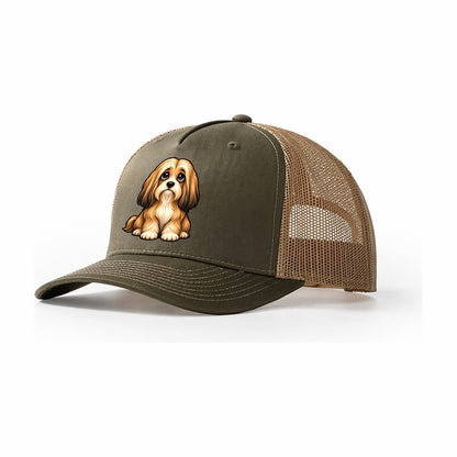 Lhasa Apso Sitting Sweetheart Trucker Hat – Olive Khaki