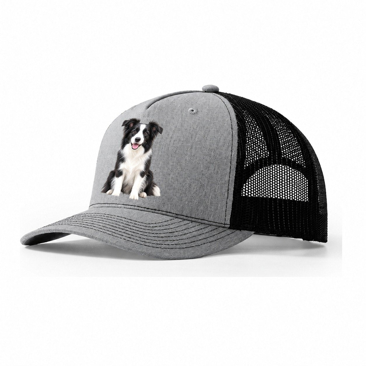 Border Collie Sitting Top Breeds Trucker Hat – Sport Grey Black