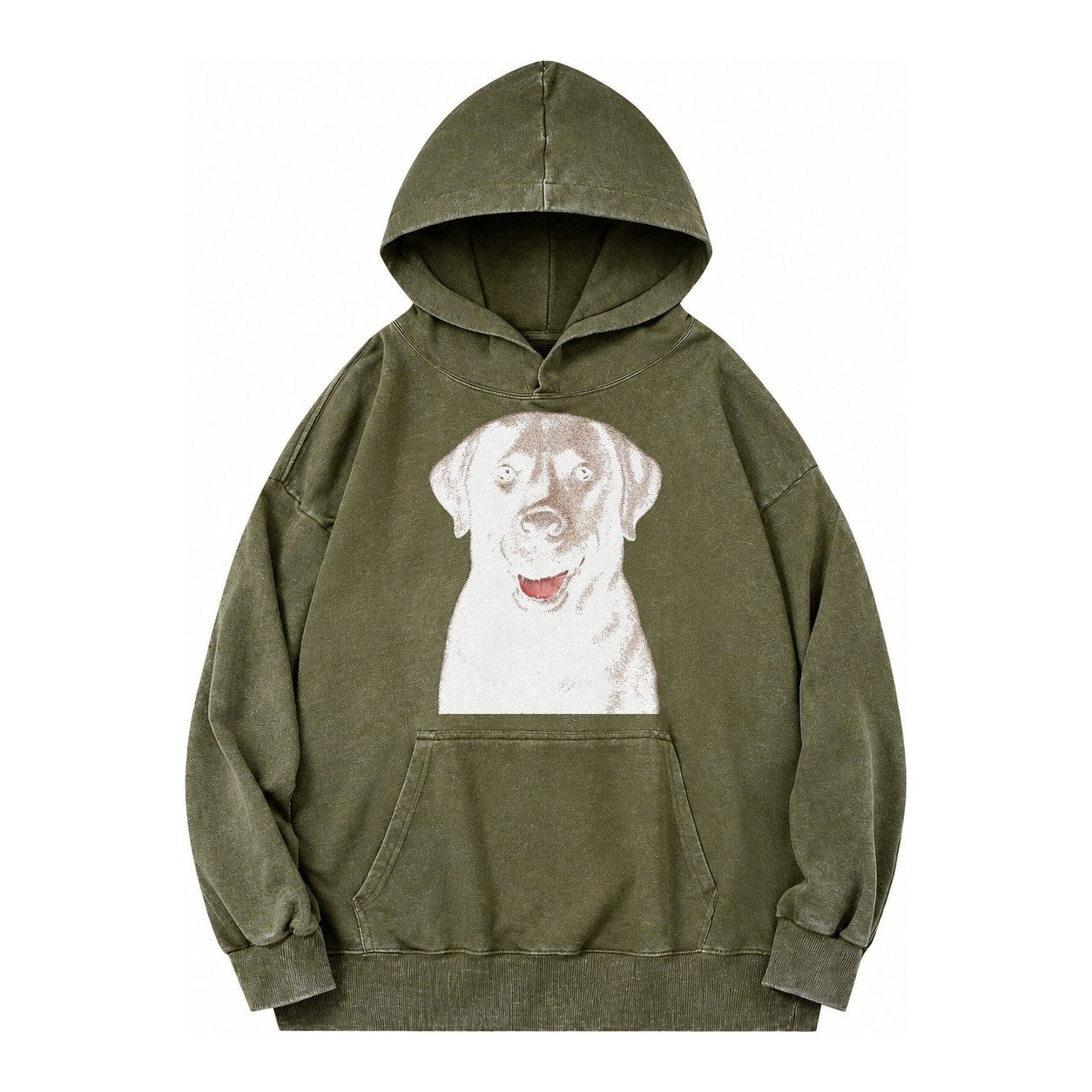Labrador Friendly Family Vintage Washed Hoodie – Army Green