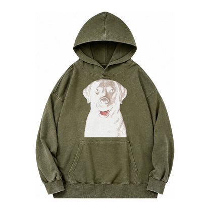 Labrador Friendly Family Vintage Washed Hoodie – Army Green