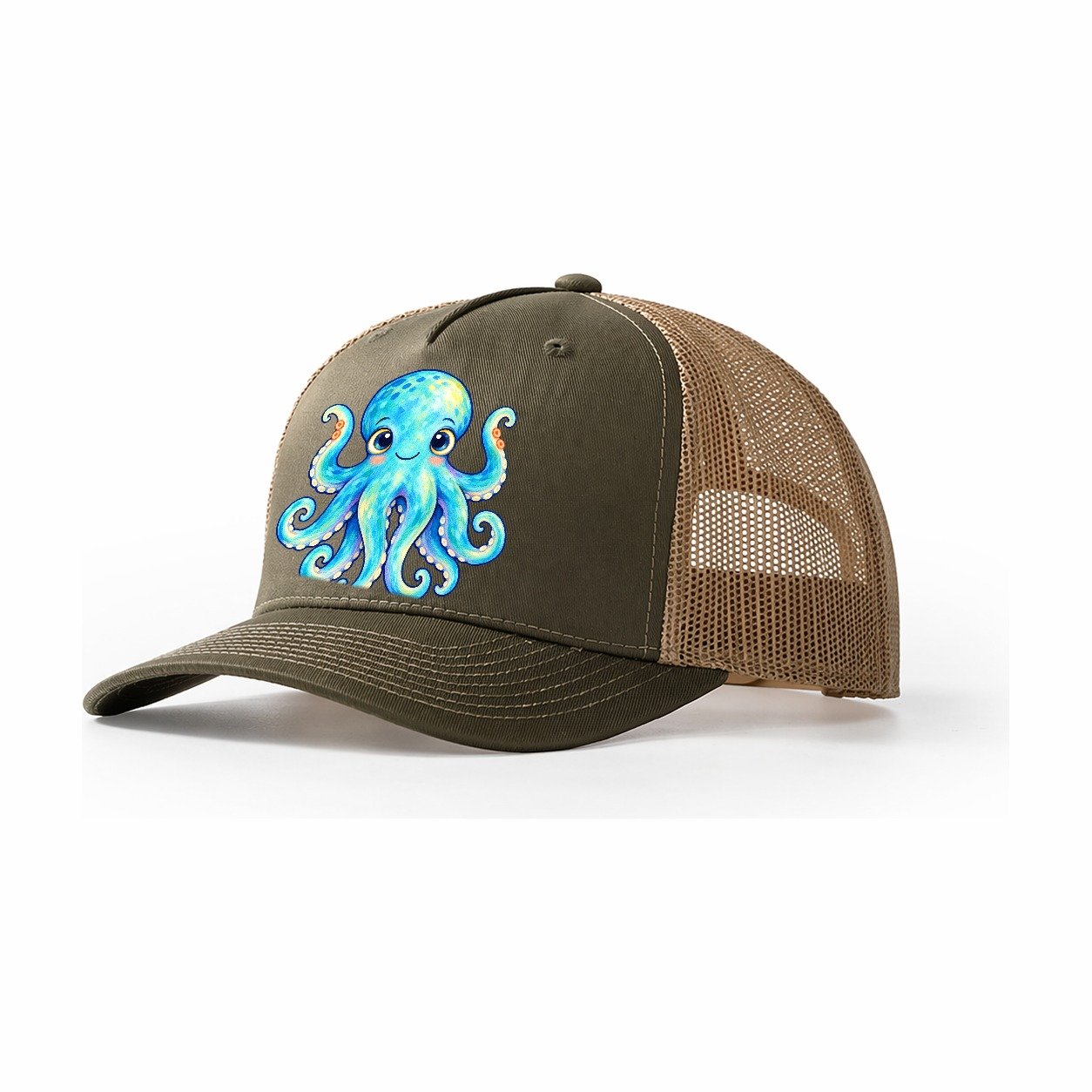 Octopus Curious Wave Sea Sprite Trucker Hat – Olive Khaki