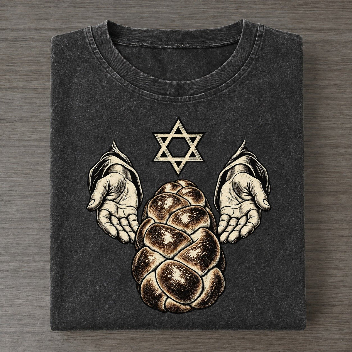 Jewish Challah Blessing Hands World Faiths Ink Figures Vintage T-shirt – Black