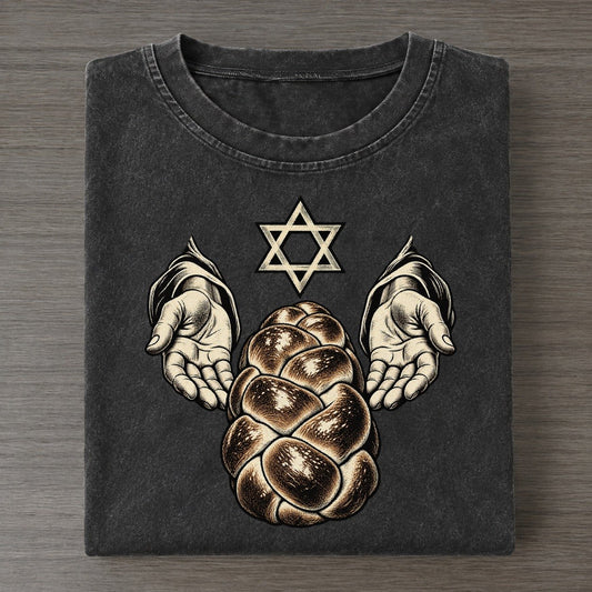 Jewish Challah Blessing Hands World Faiths Ink Figures Vintage T-shirt – Black