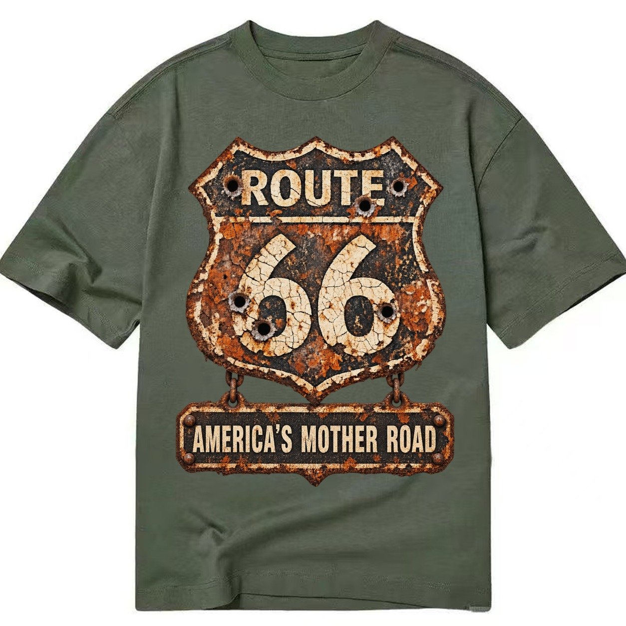 Route 66 Weathered Classic T-shirt – Army Green
