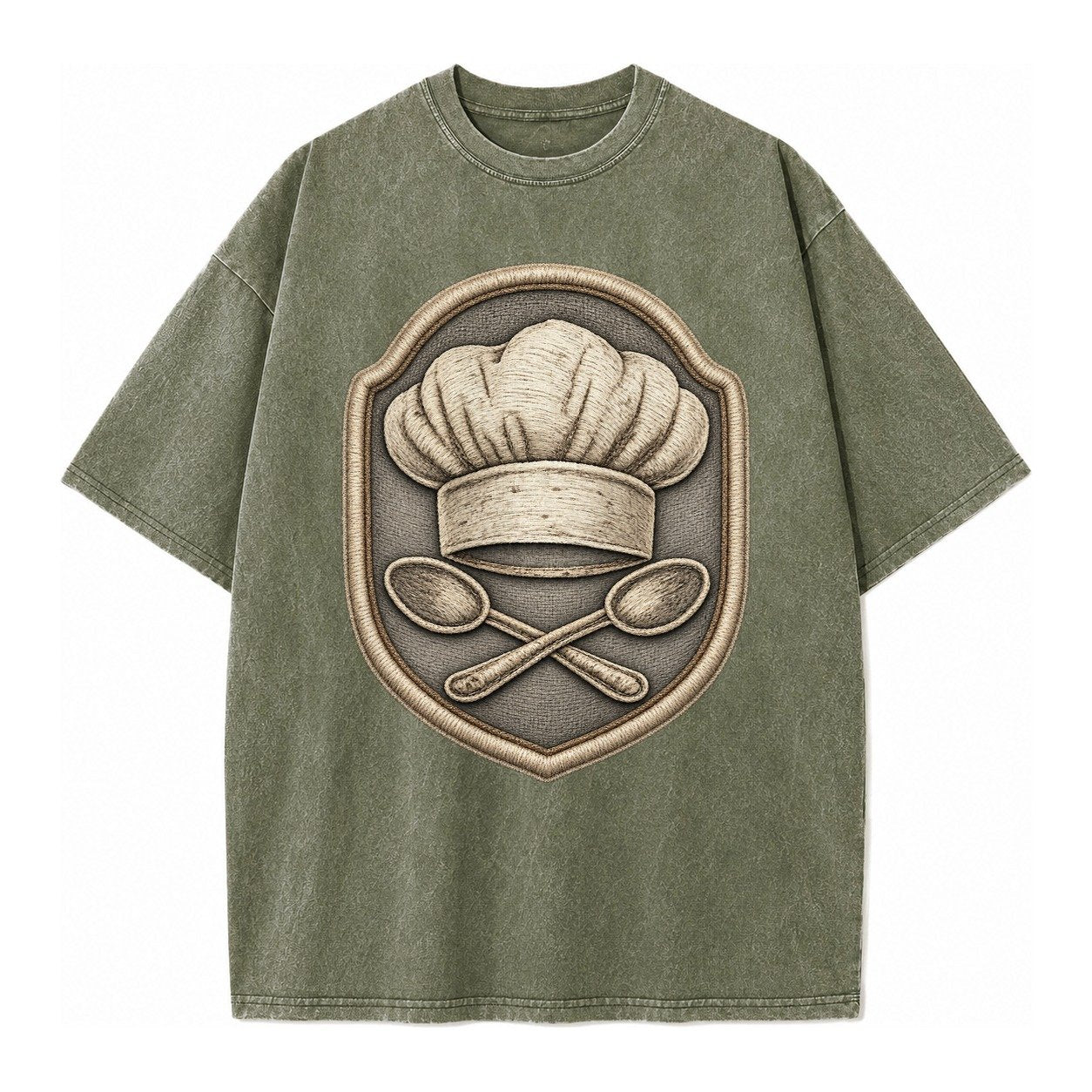 Cooking Chef Hat Toque Blanche With Crossed Spoons In Vintage T-shirt – Army Green