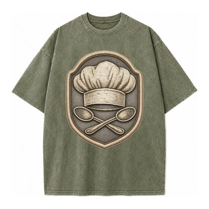 Cooking Chef Hat Toque Blanche With Crossed Spoons In Vintage T-shirt – Army Green