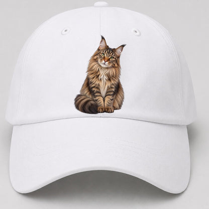 Maine Coon Seated Portrait Realistic Cat Portrait Baseball Cap – White