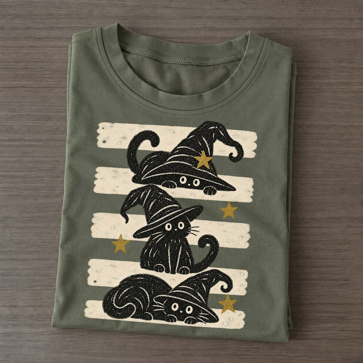 Chalk Witch Cats Night Stripes Classic T-shirt – Army Green