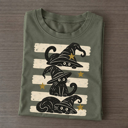 Chalk Witch Cats Night Stripes Classic T-shirt – Army Green