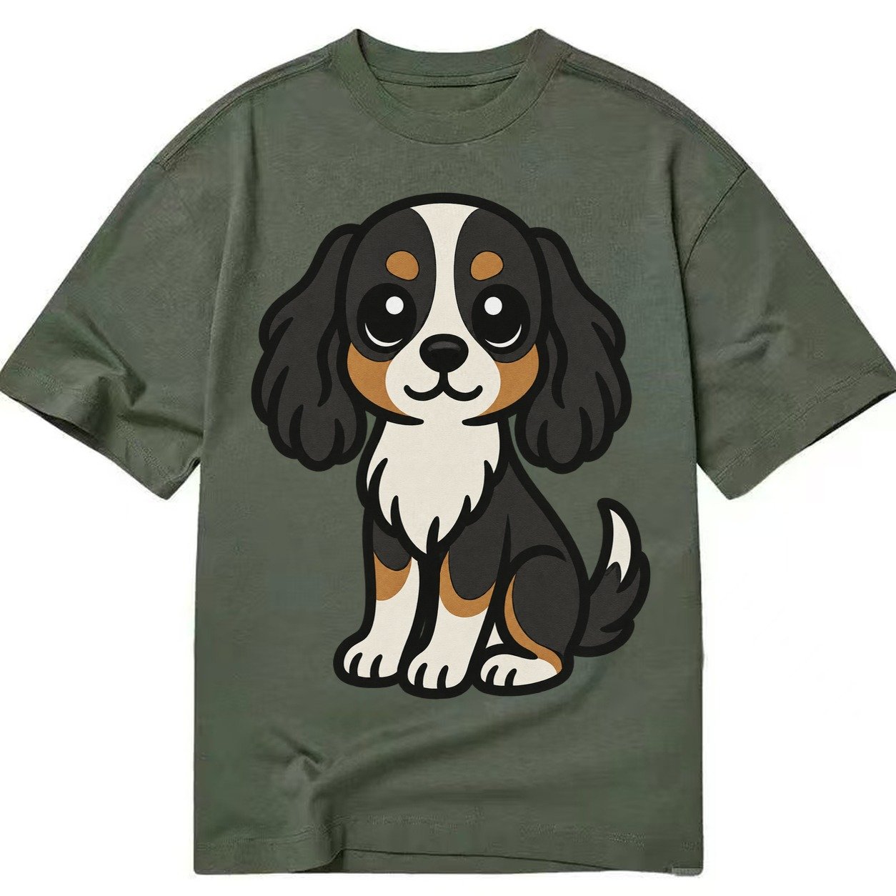 Cavalier King Charles Spaniel Tricolor Sitting Pose Portrait Classic T-shirt – Army Green