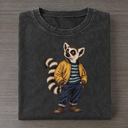 Ring Tailed Lemur Wardrobe Portrait Wild Wardrobe Portraits Vintage T-shirt – Black