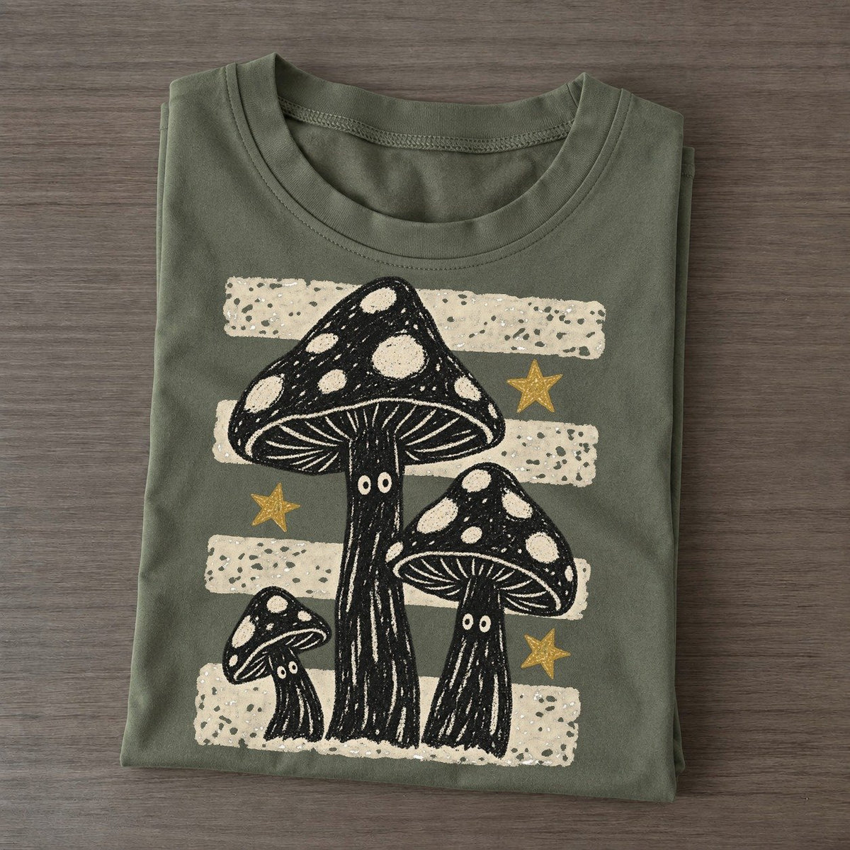 Chalk Toadstools Night Stripes Classic T-shirt – Army Green