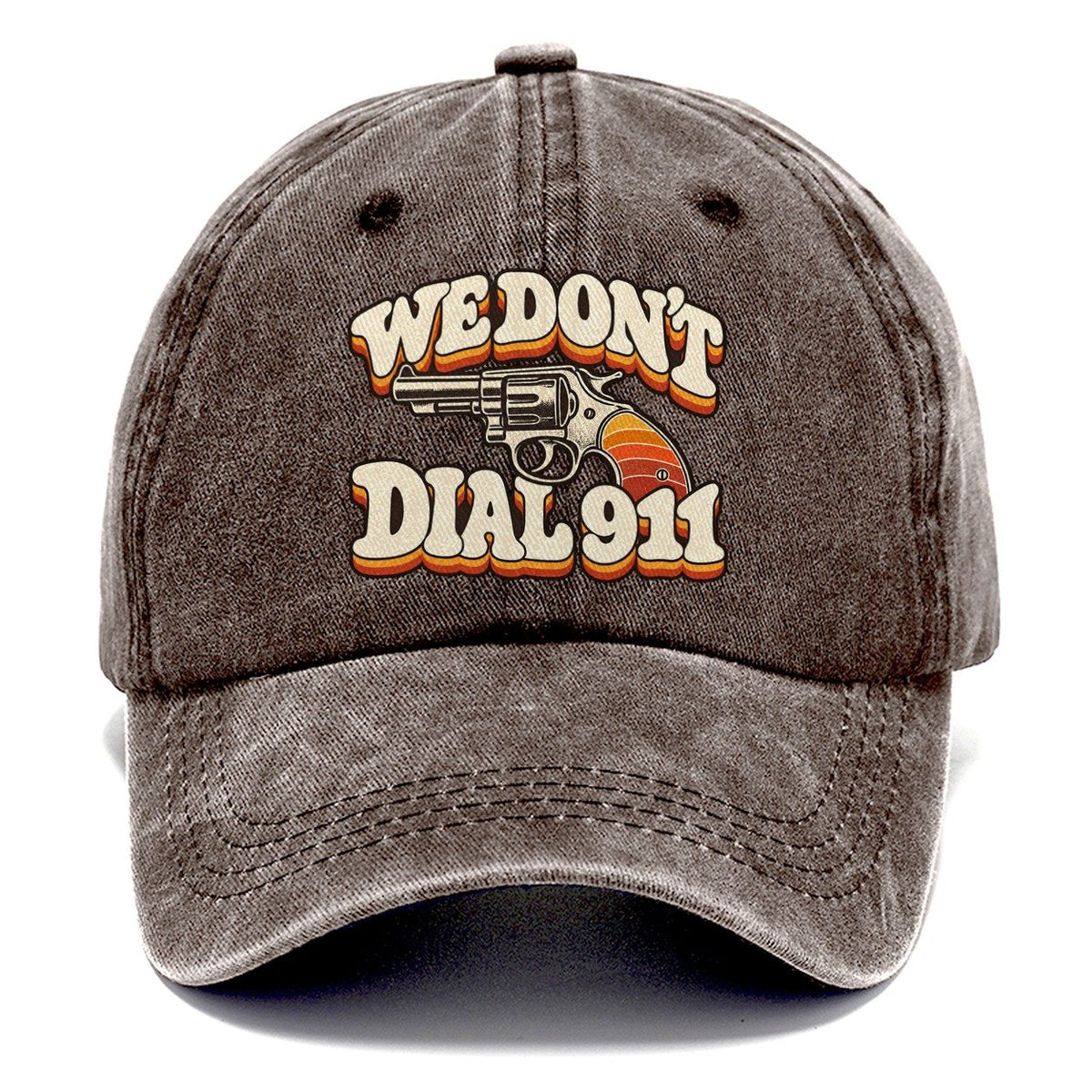 Seventies Sunset We Don't Dial 911 Classic Cap – Brown
