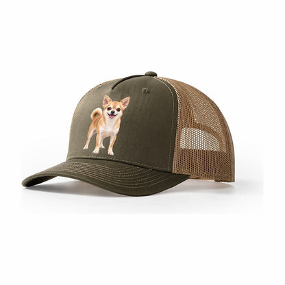 Chihuahua Standing Top Breeds Trucker Hat – Olive Khaki