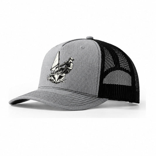 Dinghy Sailor Hiking Out Global Sports Ink Figures Trucker Hat – Sport Grey Black